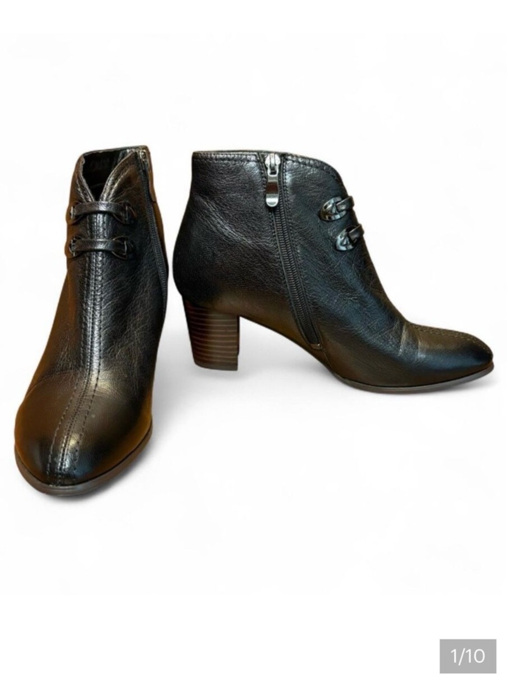 Antonio Melani Genuine Leather Black Ankle Boots Buckle Size 38 / 7.5 Like New